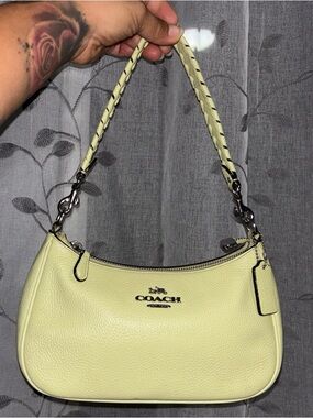 COACH Pebbled Leather Whipstitch Teri in Pale Lime Green